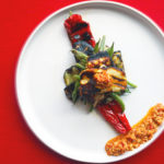 Halloumi, grillet paprika, squash, aspargesbønner, mixed grill med paprikasaus