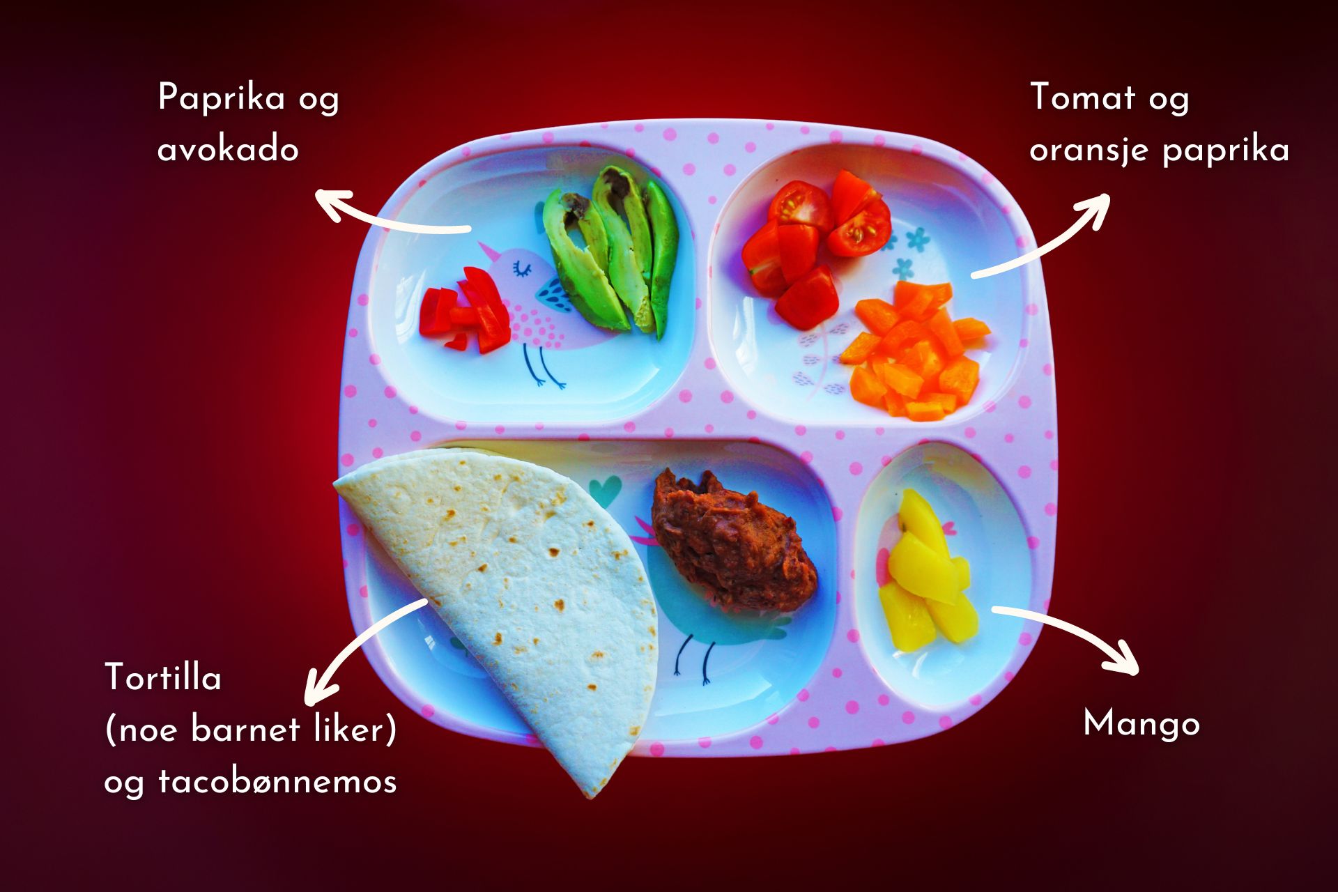 Barnevennlig vegetartaco bønnemos med mangosalsa