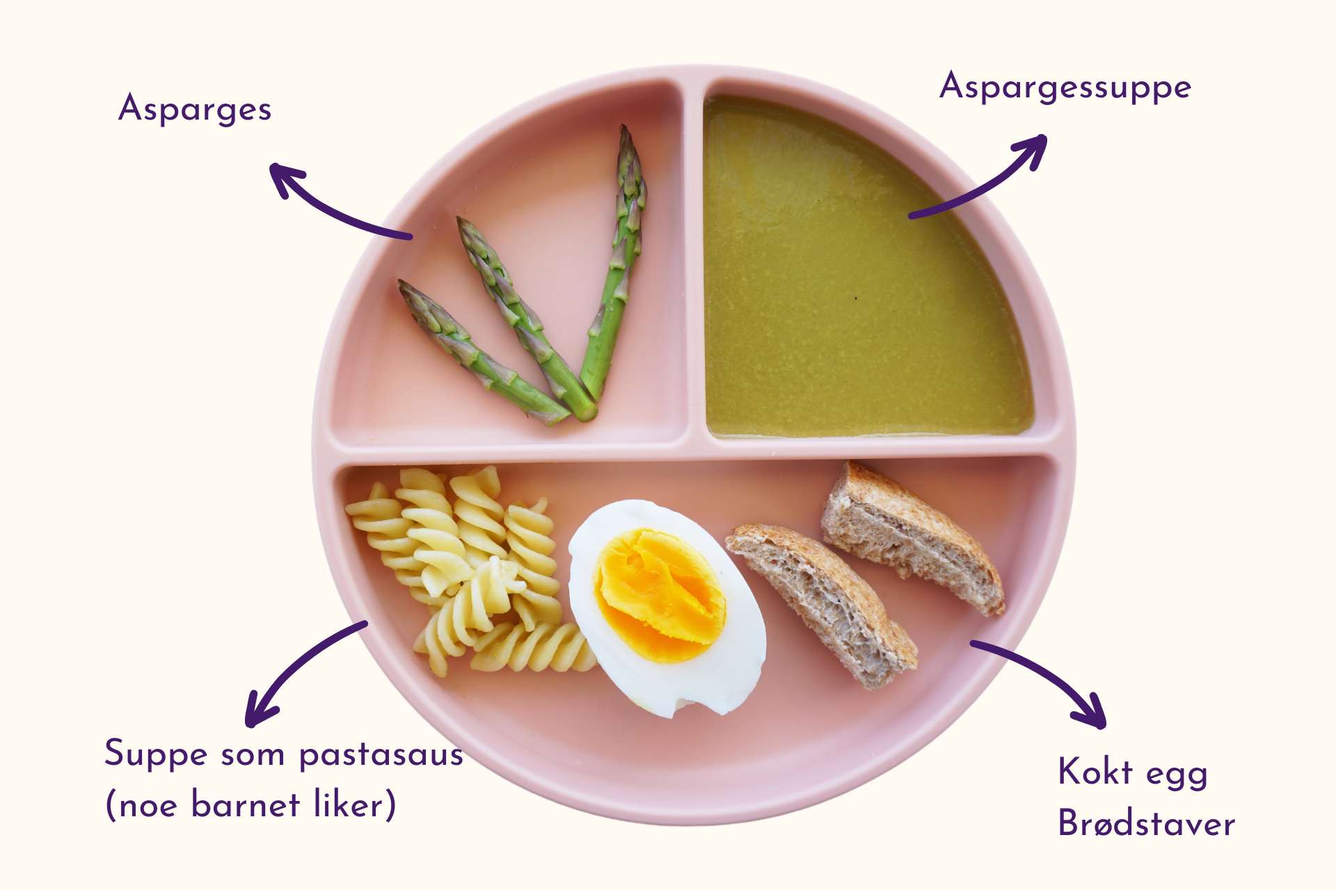 Barnevennlig Aspargessuppe med krutonger og egg
