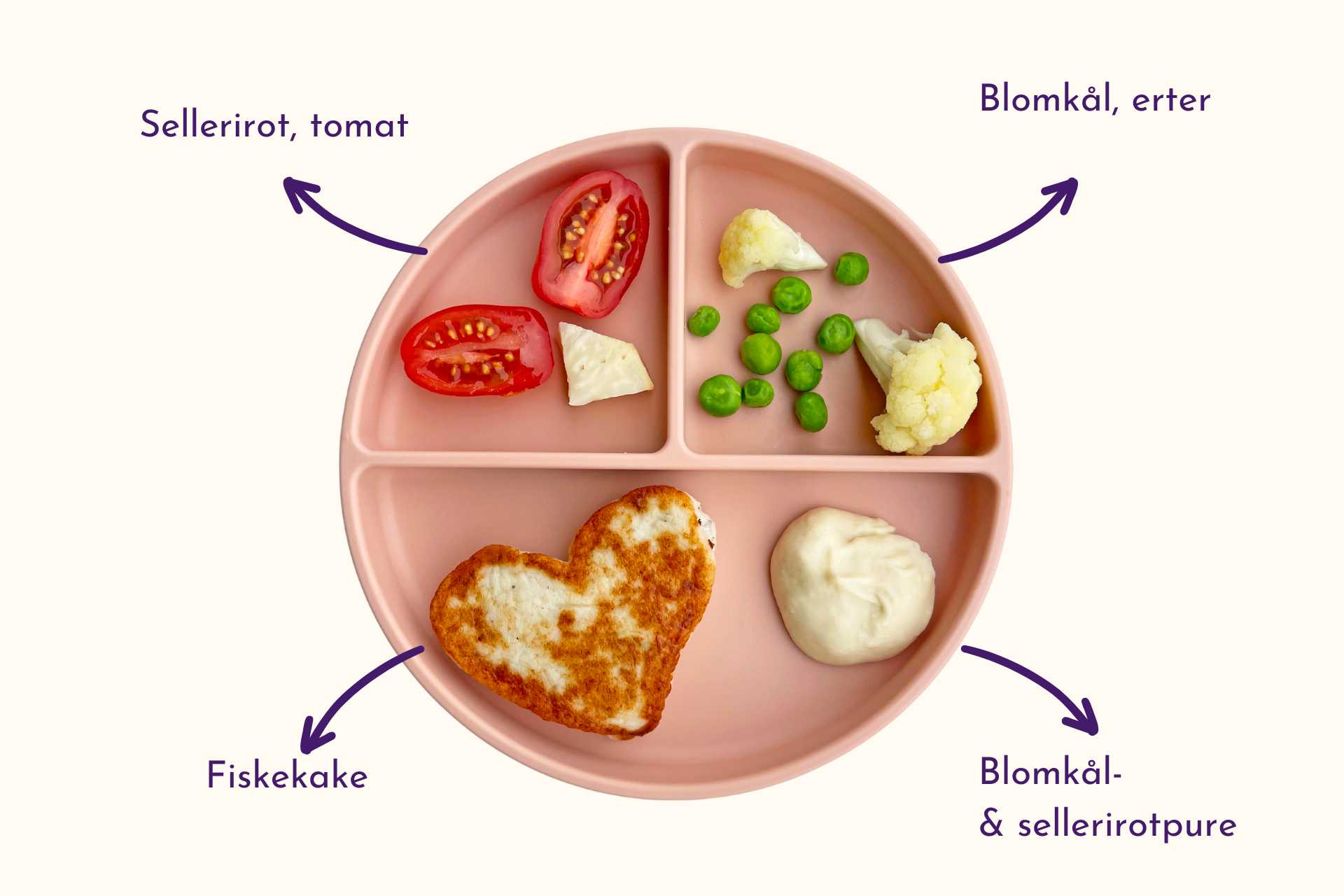 Barnevennlig Spansk chorizotorsk med blomkål- og sellerirotpure