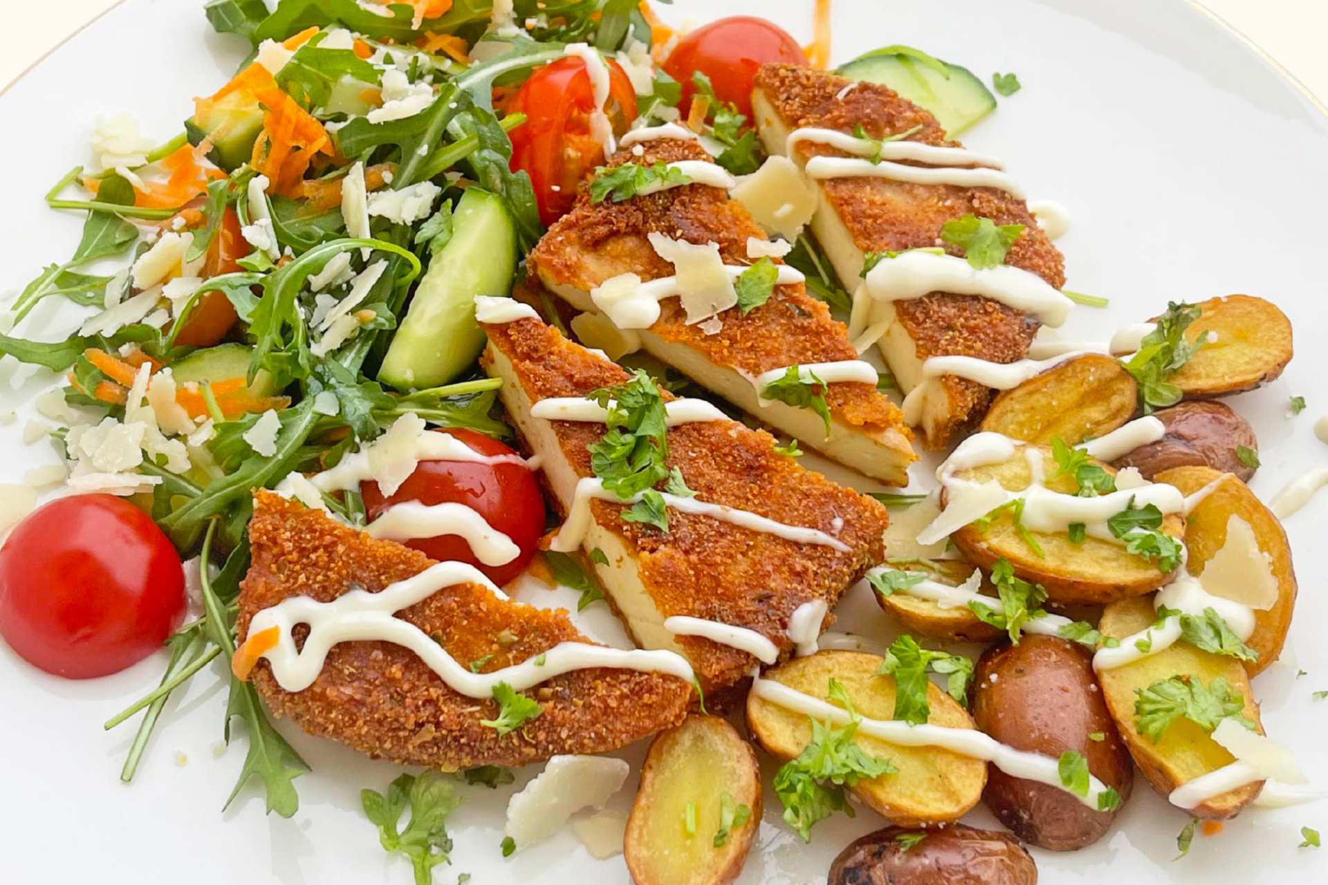 Tofu milanese m_ sitronpotet & sitronaioli