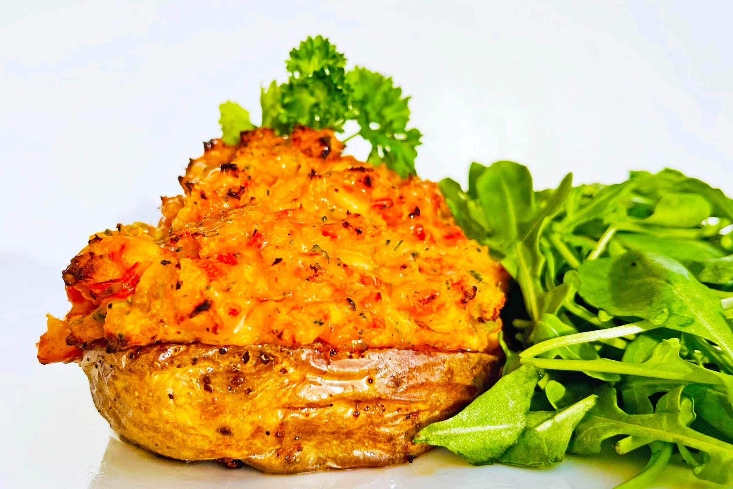 Twice baked potet med skinke, paprika og brokkoli