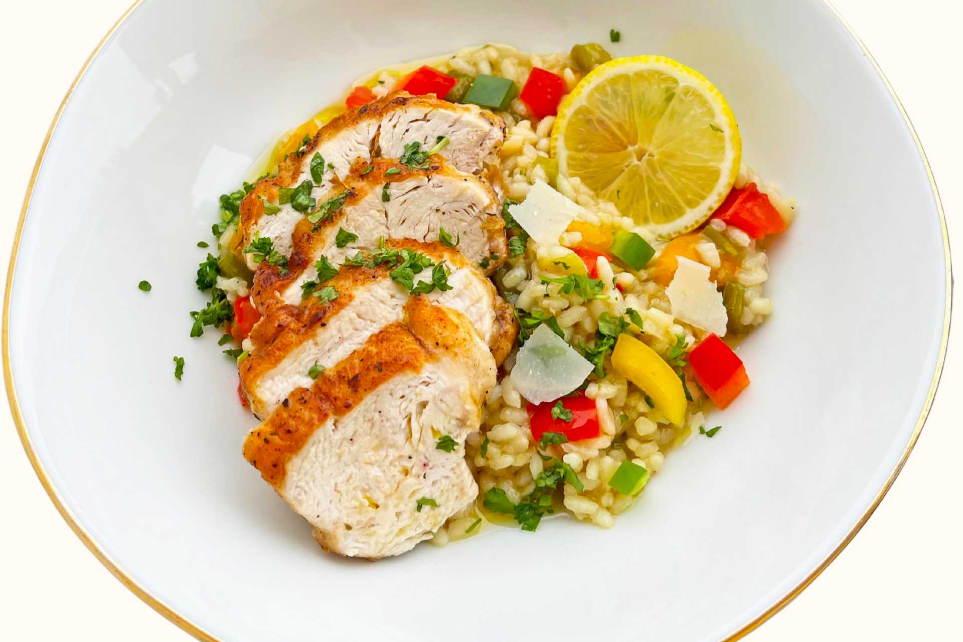 Kyllingfilet med risotto di peperoni