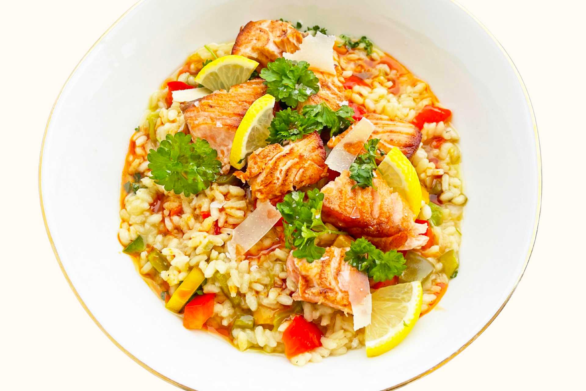 Laks med risotto di peperoni